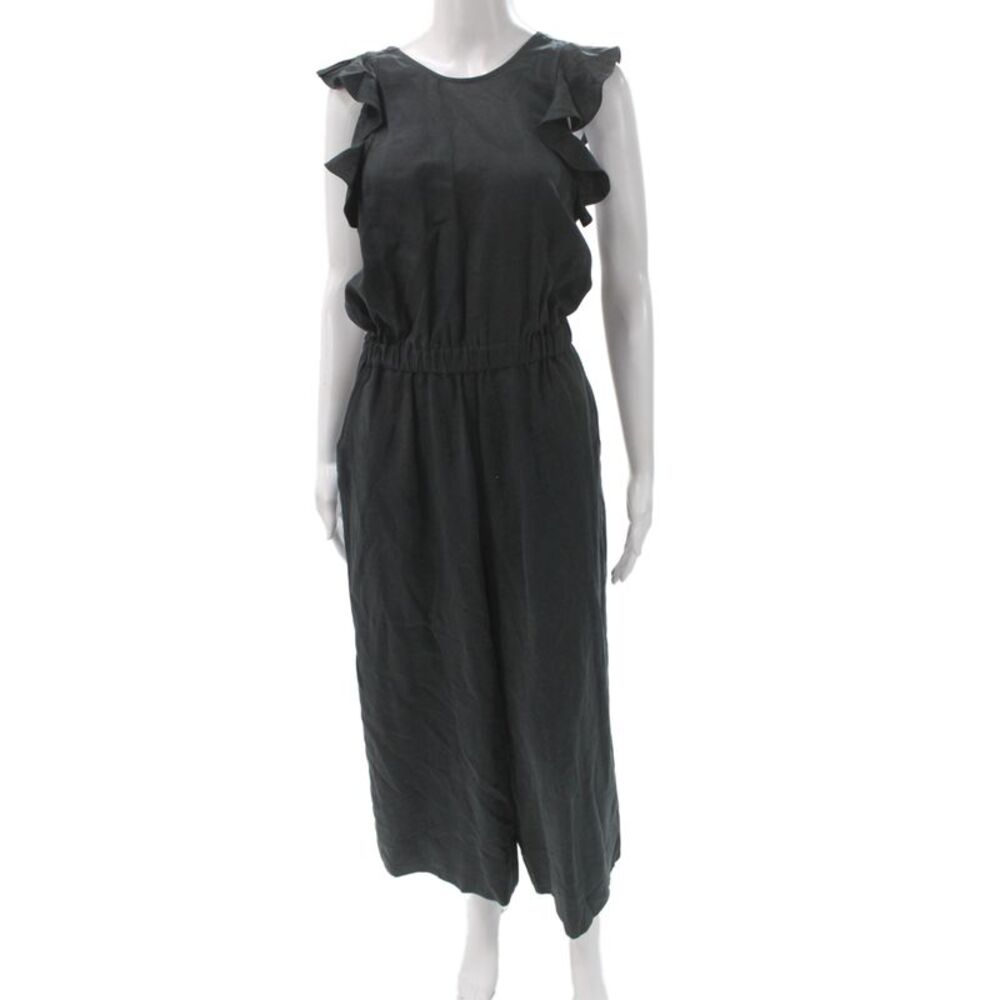 Ulla Johnson Womens Jumpsuit Black Linen Sleeveless Tie Round Neck Size 2